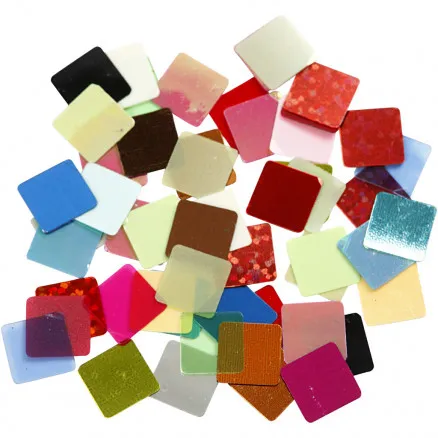 Pailletmosaik, ass. farver, str. 10x10 mm, 250 g/ 1 pk.